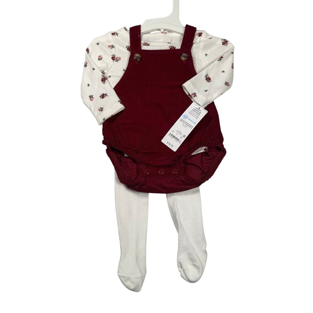Carter's 3-piece Outfit Girls Newborn Long Sleeve Top Romper Tights Floral NWT